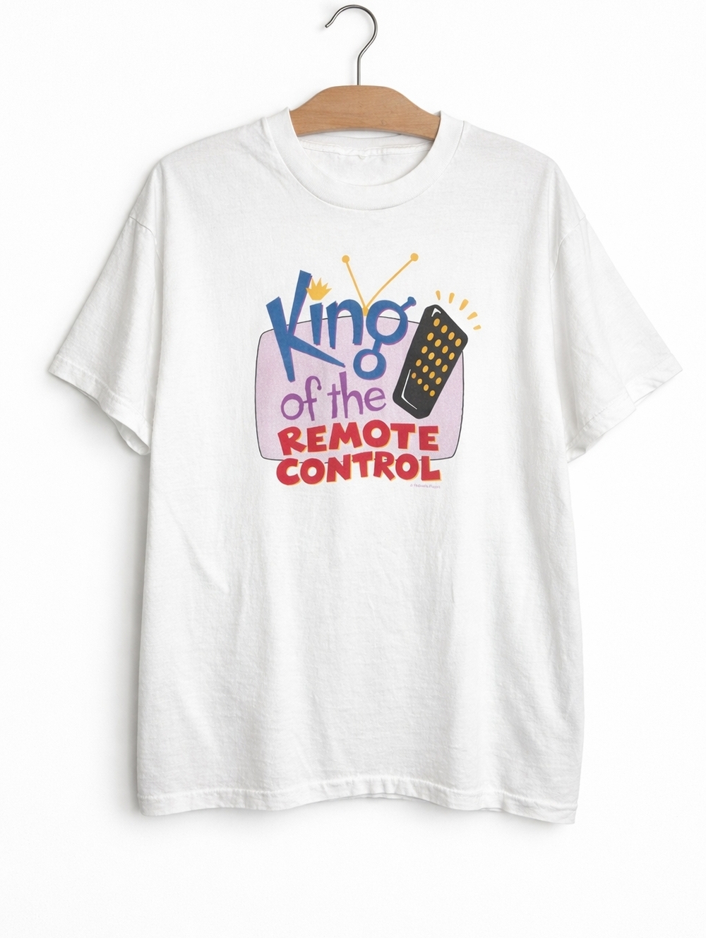 Vintage King of the Remote Control Graphic T-Shirt Single Stitch White Tee XL